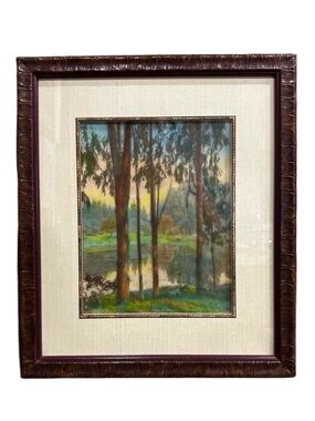 Antique pastel chalk art framed with glass 15 x 13 beautiful tranquil serene